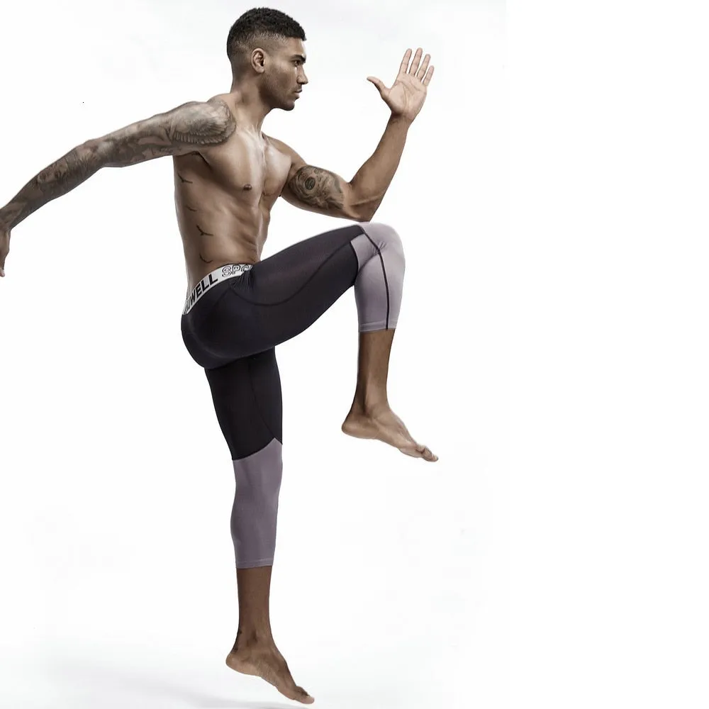 3 4 Compression Leggings Men Fitness Sportswear Workout Running Tights Quick Dry Mesh Patchwork