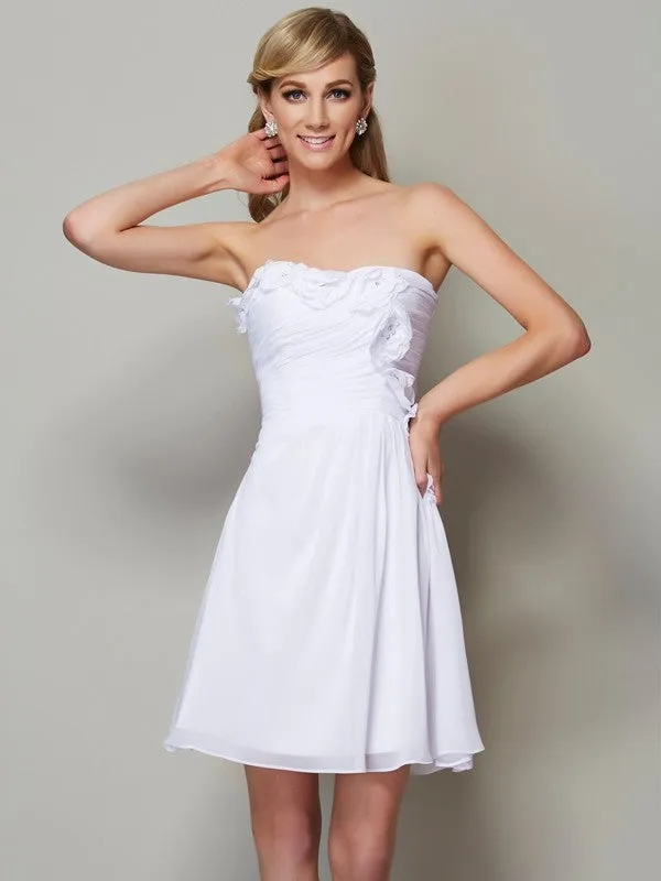 A-Line Chiffon Strapless Sleeveless Short/Mini With Applique Bridesmaid Dresses