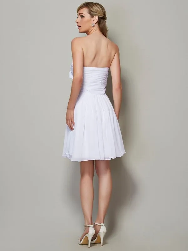A-Line Chiffon Strapless Sleeveless Short/Mini With Applique Bridesmaid Dresses