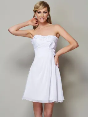 A-Line Chiffon Strapless Sleeveless Short/Mini With Applique Bridesmaid Dresses