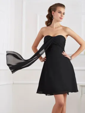 A-Line Chiffon Strapless Sleeveless Short/Mini With Pleats Bridesmaid Dresses