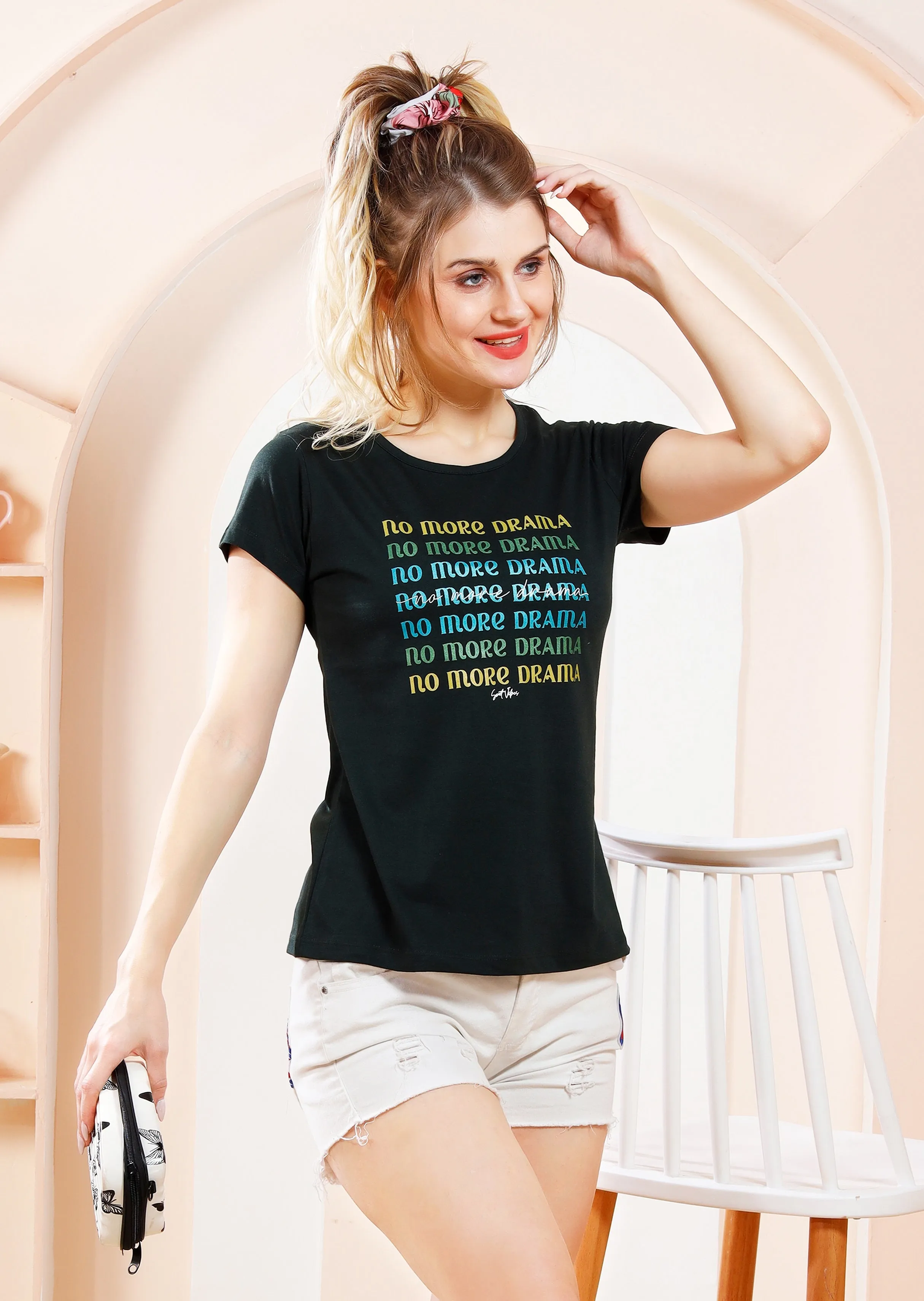 Aela Top: Round Neck Breathable Graphic Tops
