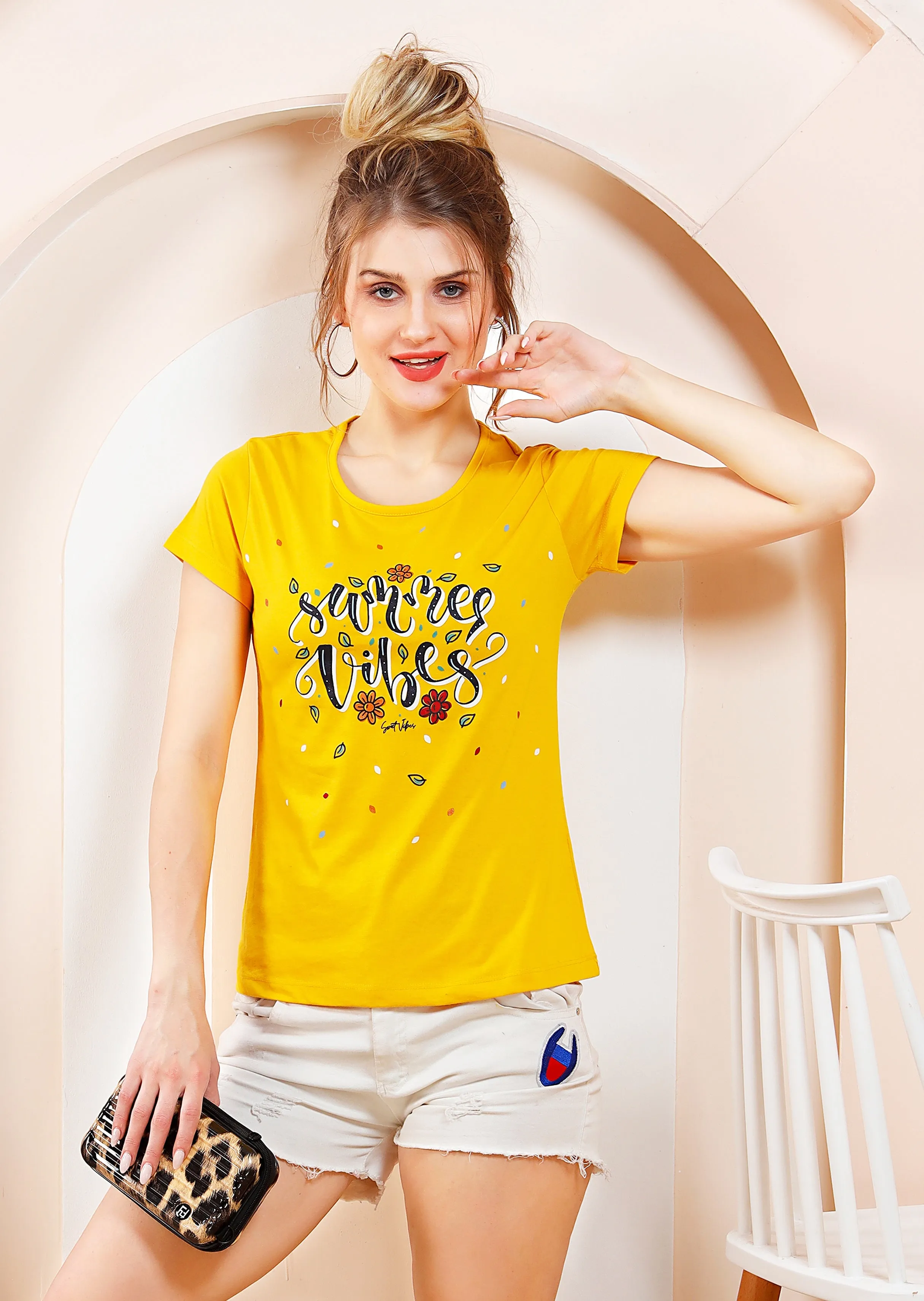Aela Top: Round Neck Breathable Graphic Tops