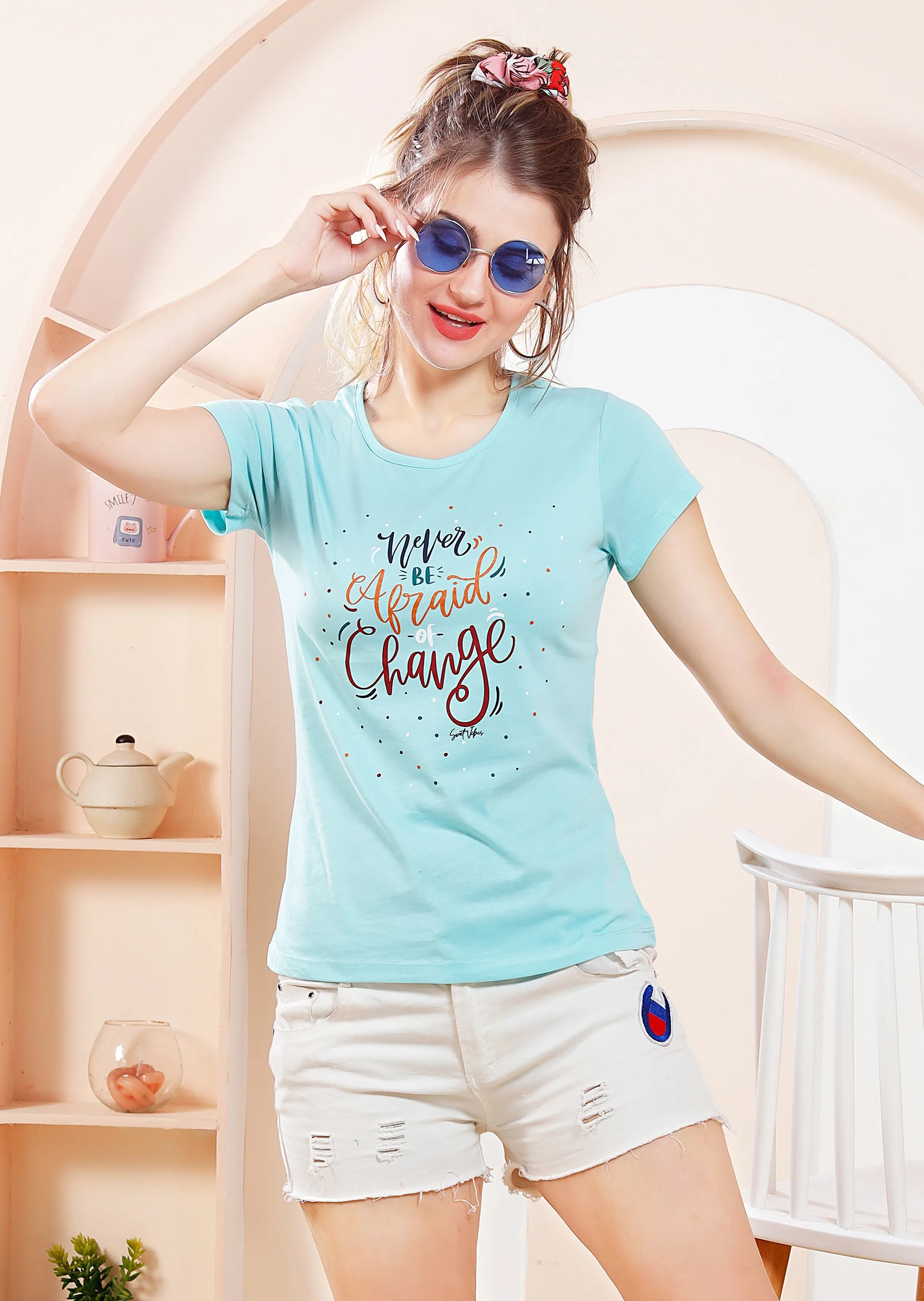 Aela Top: Round Neck Breathable Graphic Tops