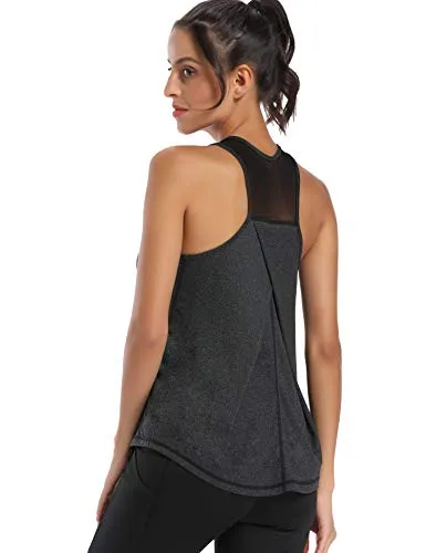 Aeuui Workout Tops for Women Mesh Racerback Tank Yoga Shirts Gym Clothes Black