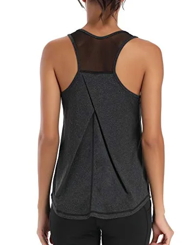Aeuui Workout Tops for Women Mesh Racerback Tank Yoga Shirts Gym Clothes Black