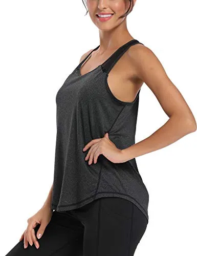 Aeuui Workout Tops for Women Mesh Racerback Tank Yoga Shirts Gym Clothes Black