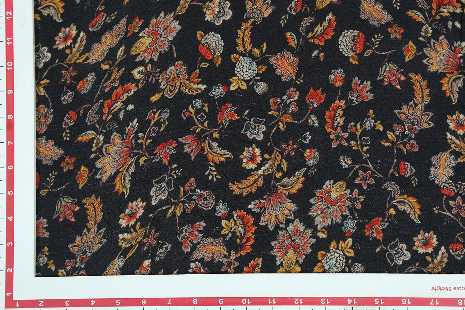 Black Base Floral Printed Wool Fabric
