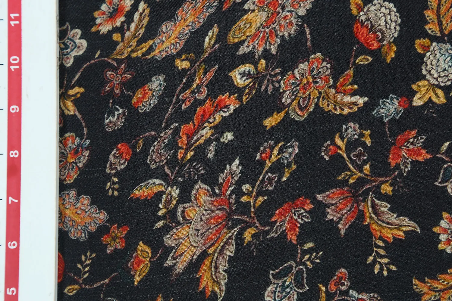 Black Base Floral Printed Wool Fabric
