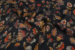 Black Base Floral Printed Wool Fabric