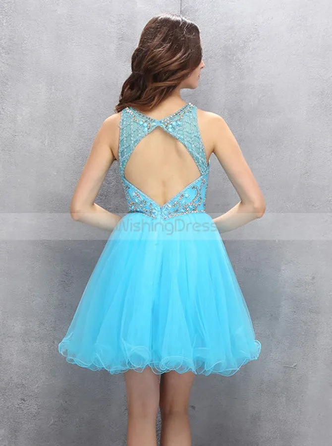 Blue Sweet 16 Dresses,Short Sweet 16 Dress,Tulle Homecoming Dresses,SW00028