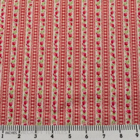 Cerise Floral Lace Stripe Cotton Print