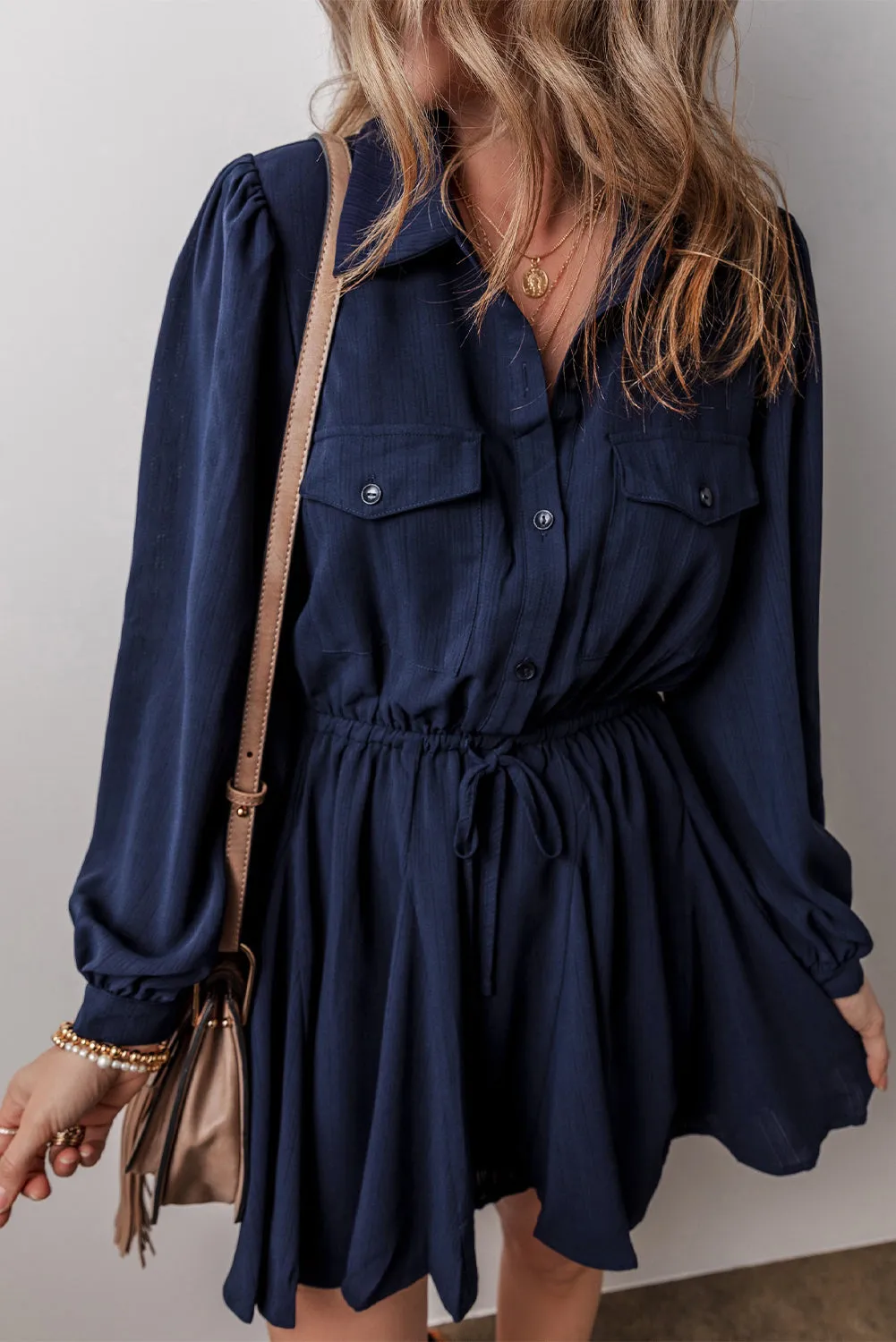 Chest Pockets Tunic Shirt Mini Dress