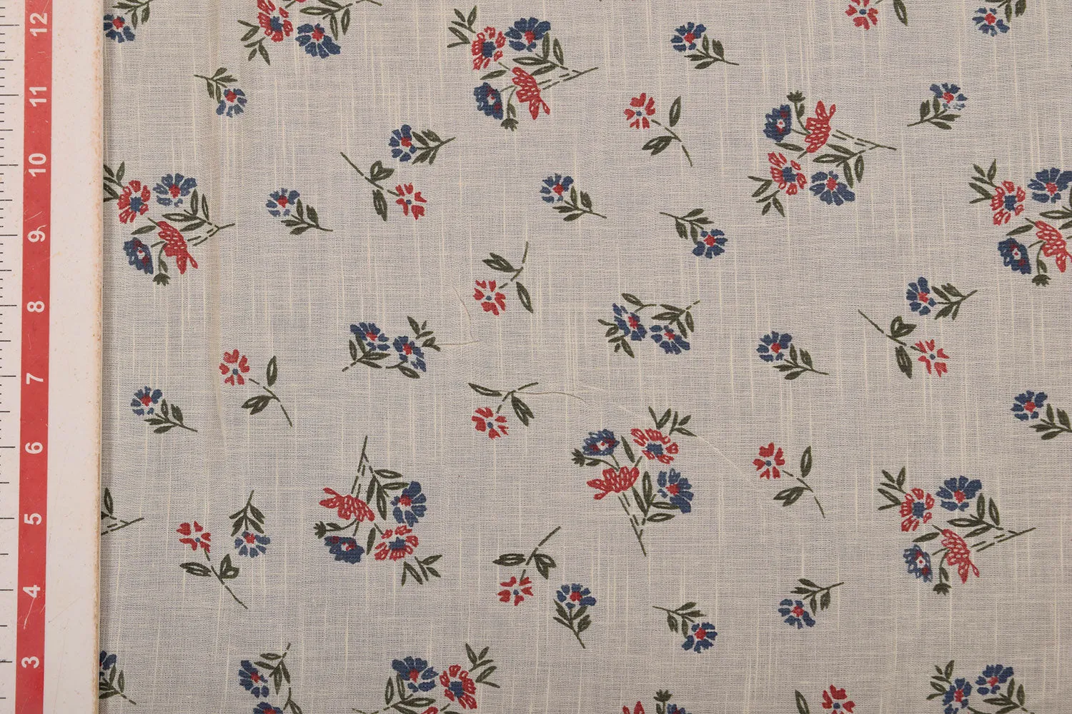 Cream Printed Cotton Slub Fabric