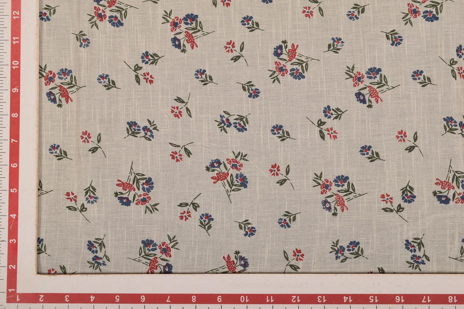 Cream Printed Cotton Slub Fabric