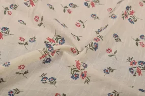 Cream Printed Cotton Slub Fabric