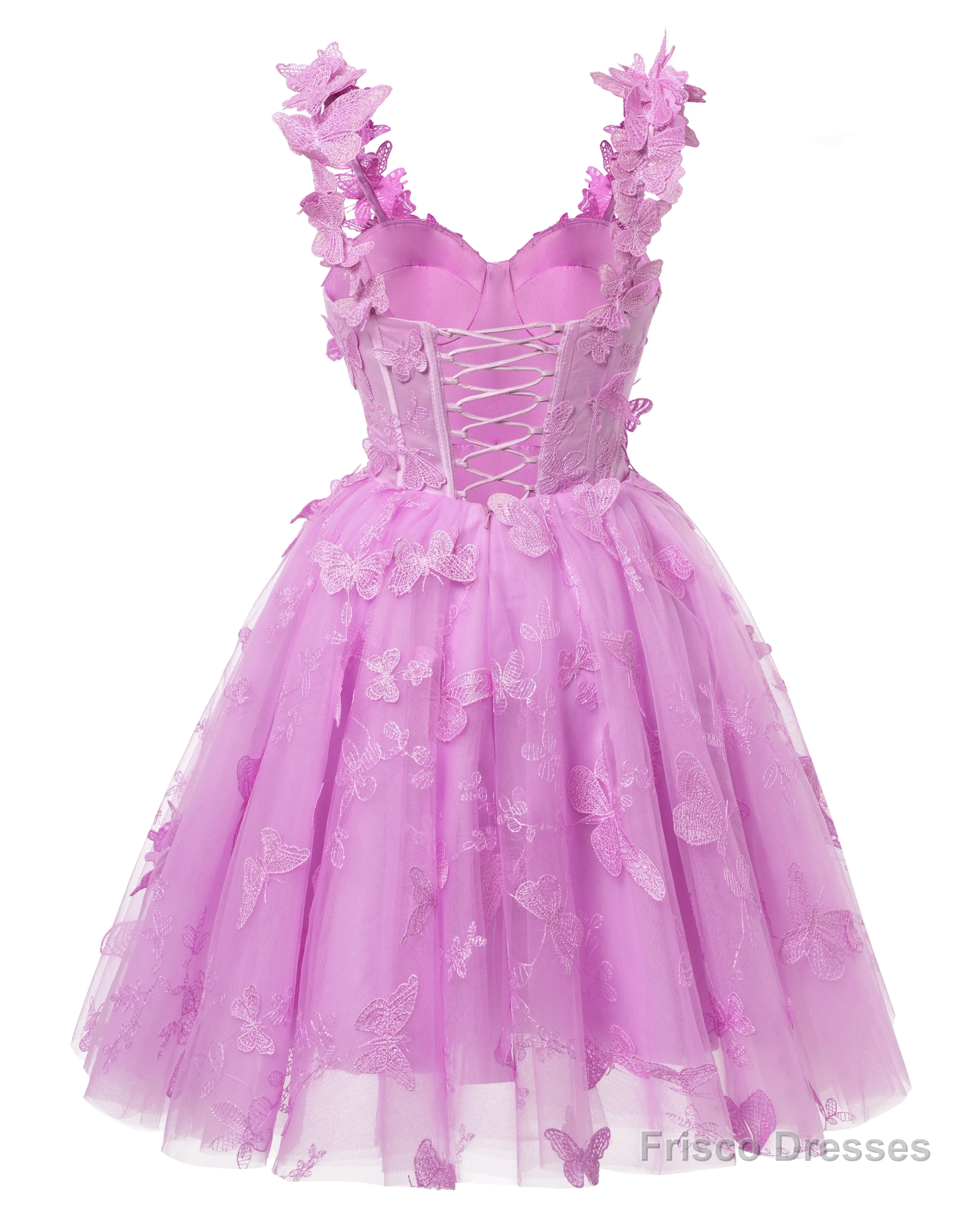 Dusty Rose 3D Butterfly Lace Applique Tulle Homecoming Dress for Teens Sweetheart Mini Short Prom Dresses