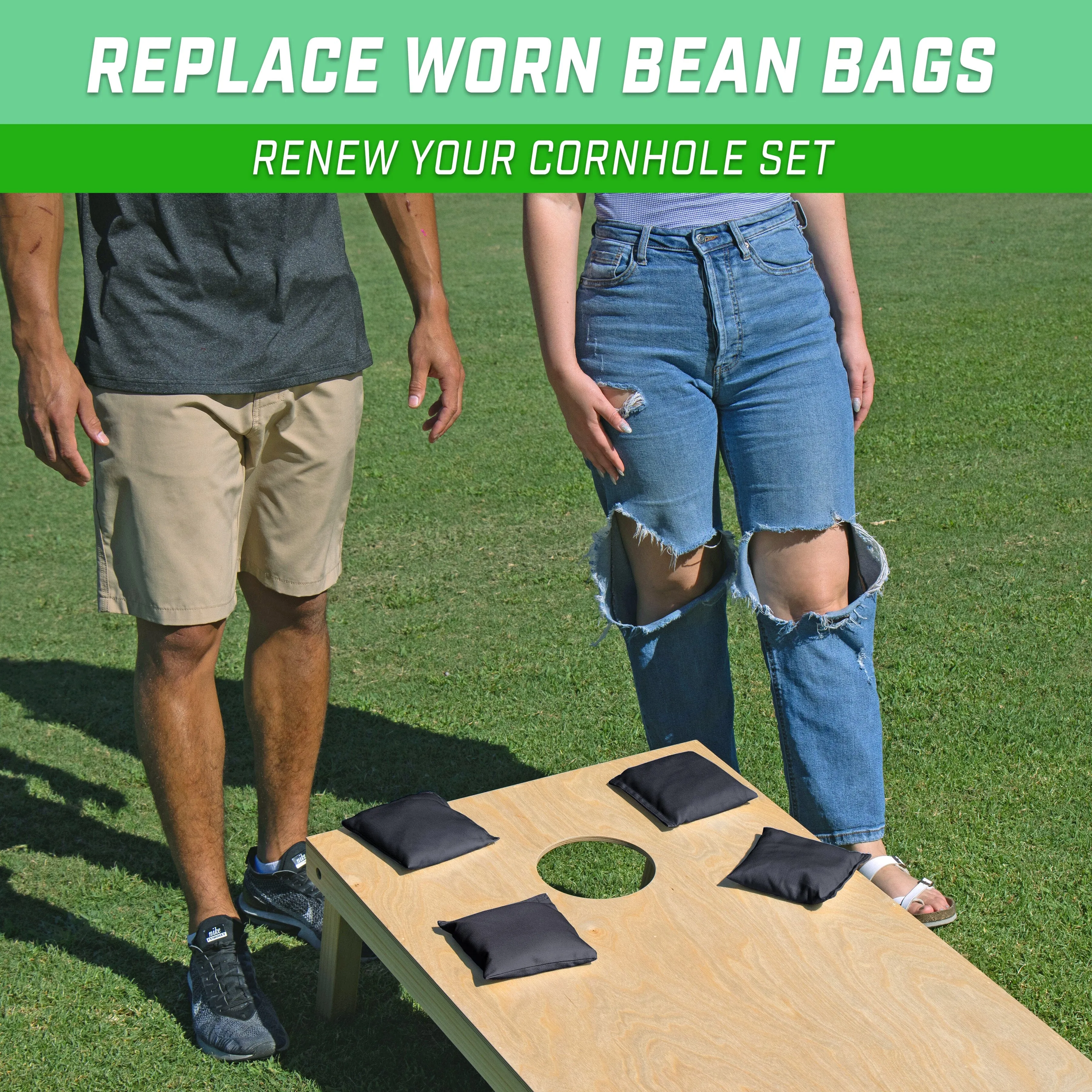 GoSports Cornhole Bean Bags Set of 4 - Regulation All Weather - Classic Black