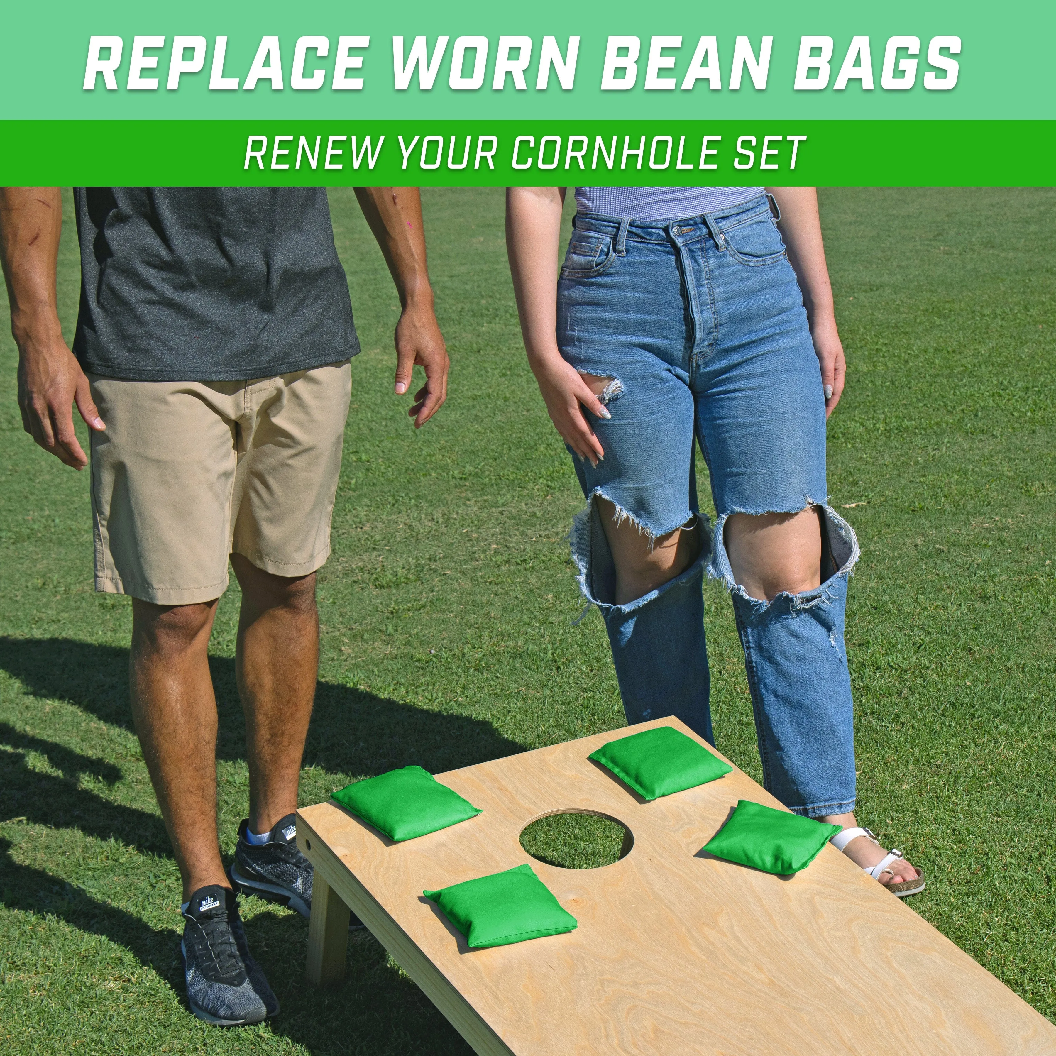 GoSports Cornhole Bean Bags Set of 4 - Regulation All Weather - Classic Bright Green