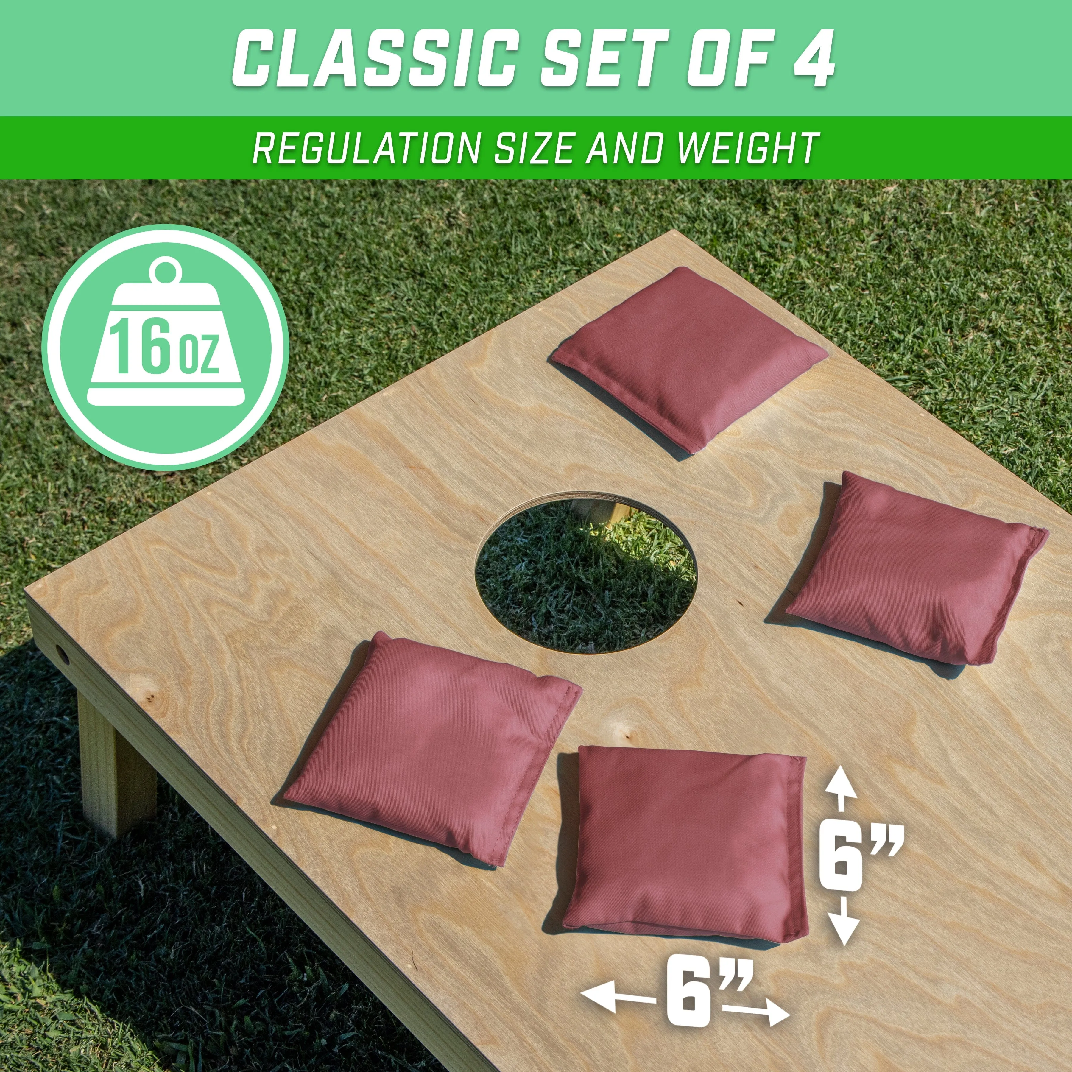 GoSports Cornhole Bean Bags Set of 4 - Regulation All Weather - Classic Burgundy