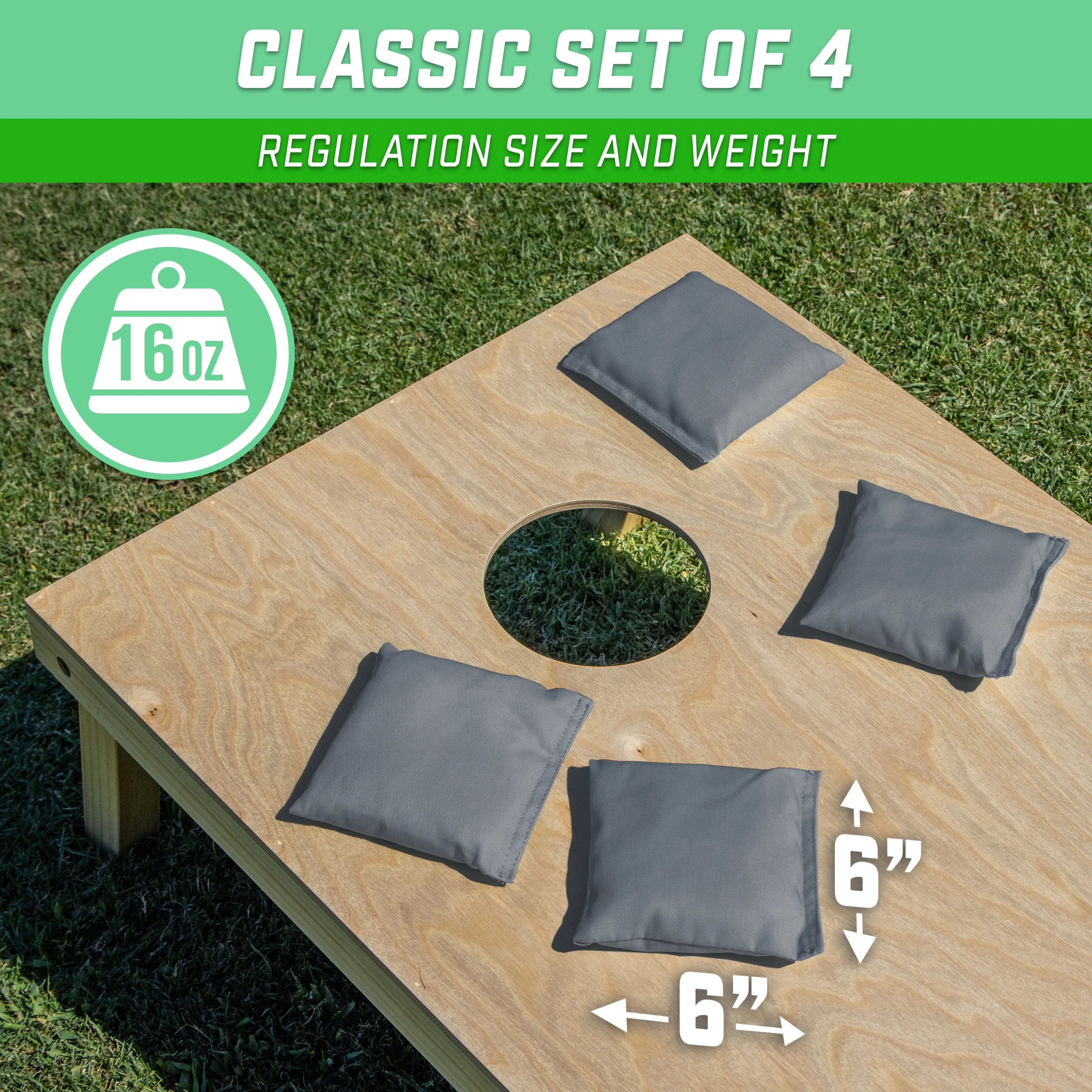 GoSports Cornhole Bean Bags Set of 4 - Regulation All Weather - Classic Dark Gray