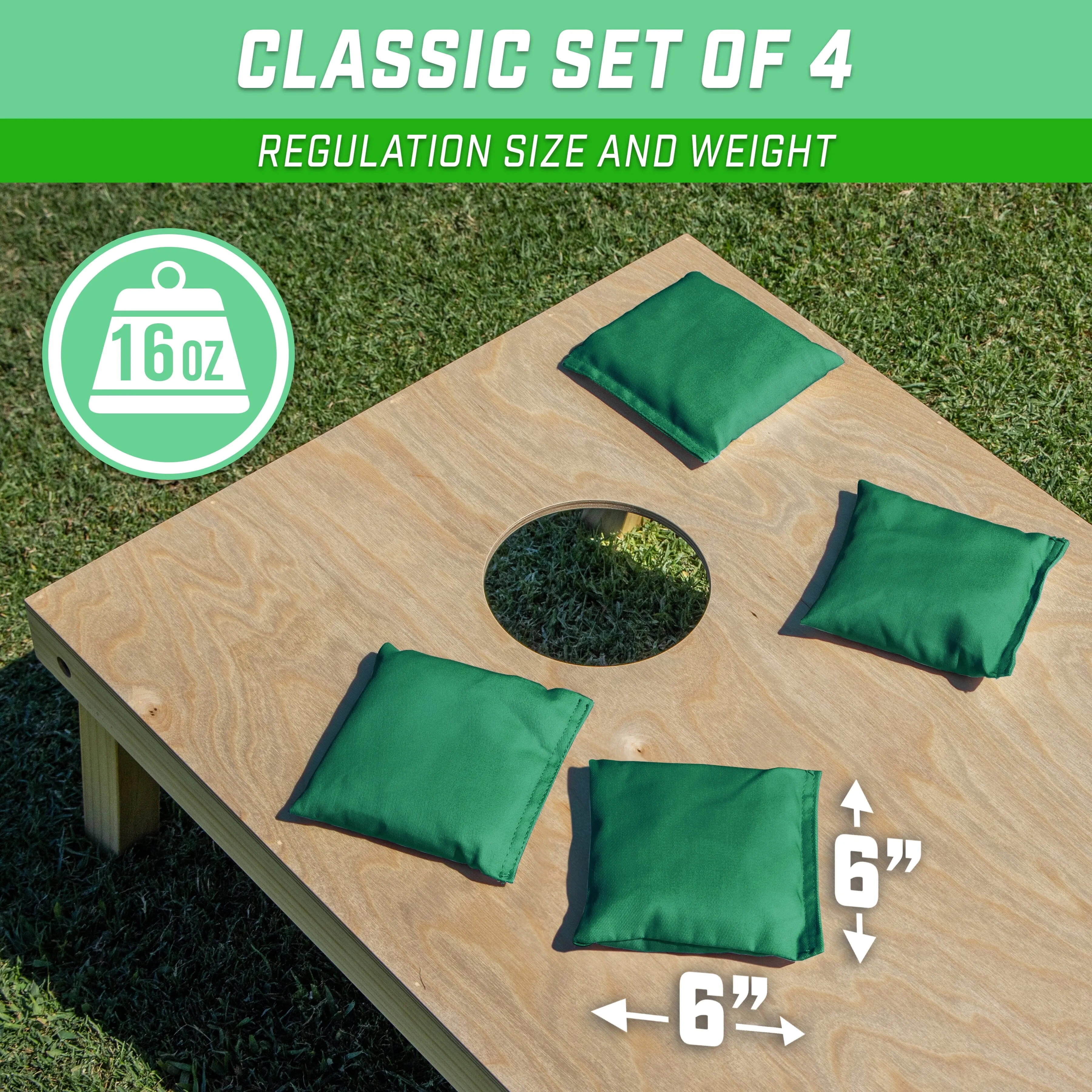 GoSports Cornhole Bean Bags Set of 4 - Regulation All Weather - Classic Dark Green