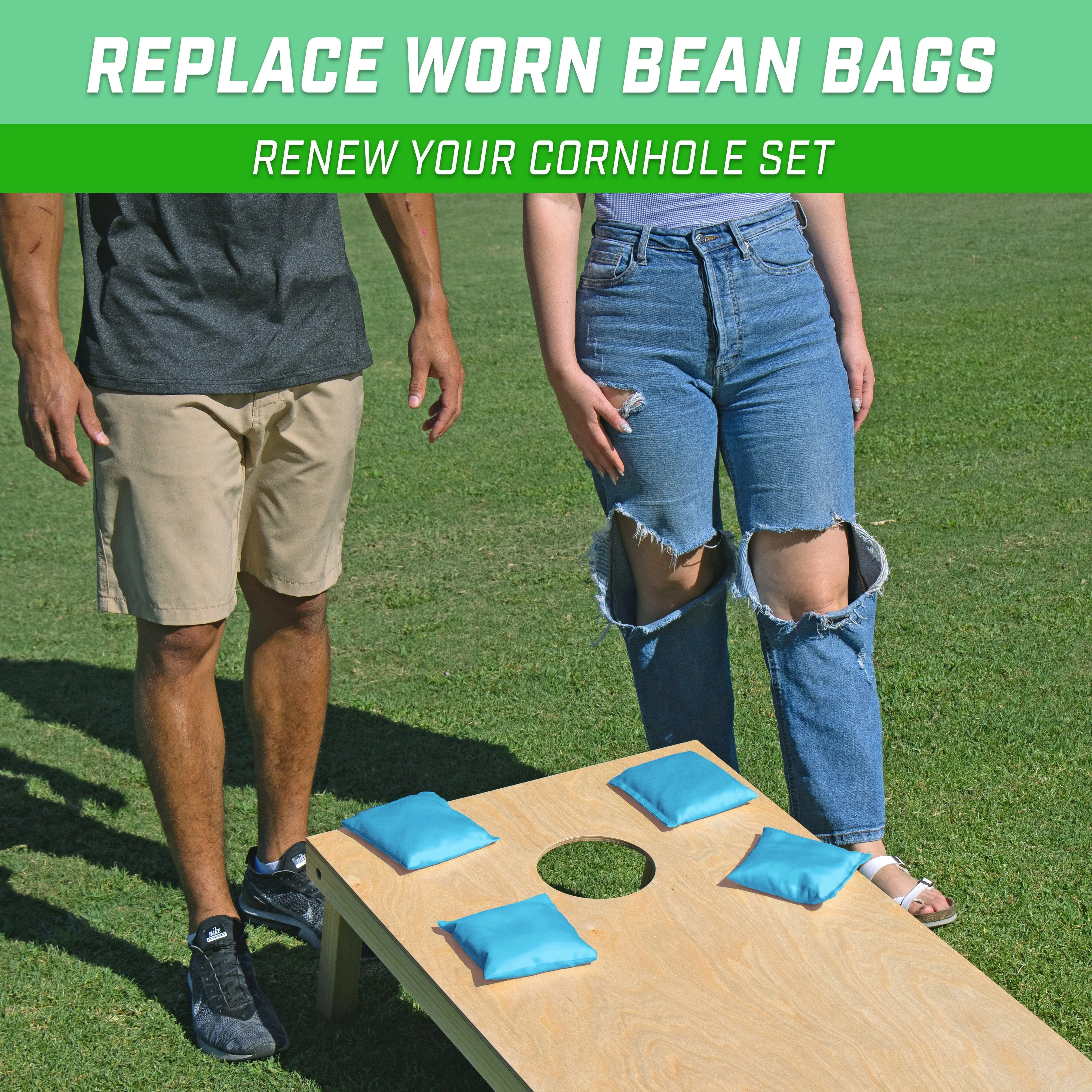 GoSports Cornhole Bean Bags Set of 4 - Regulation All Weather - Classic Light Blue