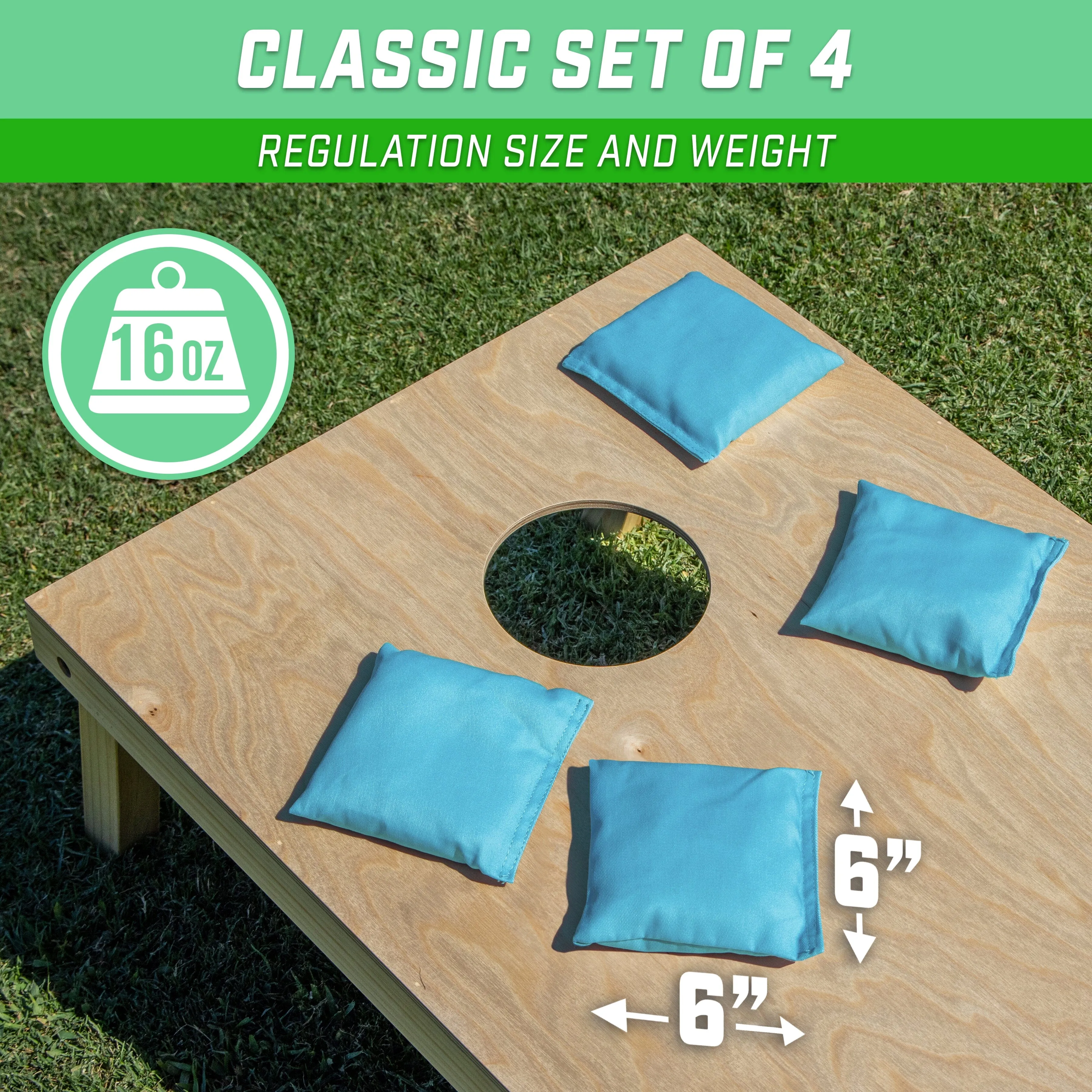 GoSports Cornhole Bean Bags Set of 4 - Regulation All Weather - Classic Light Blue