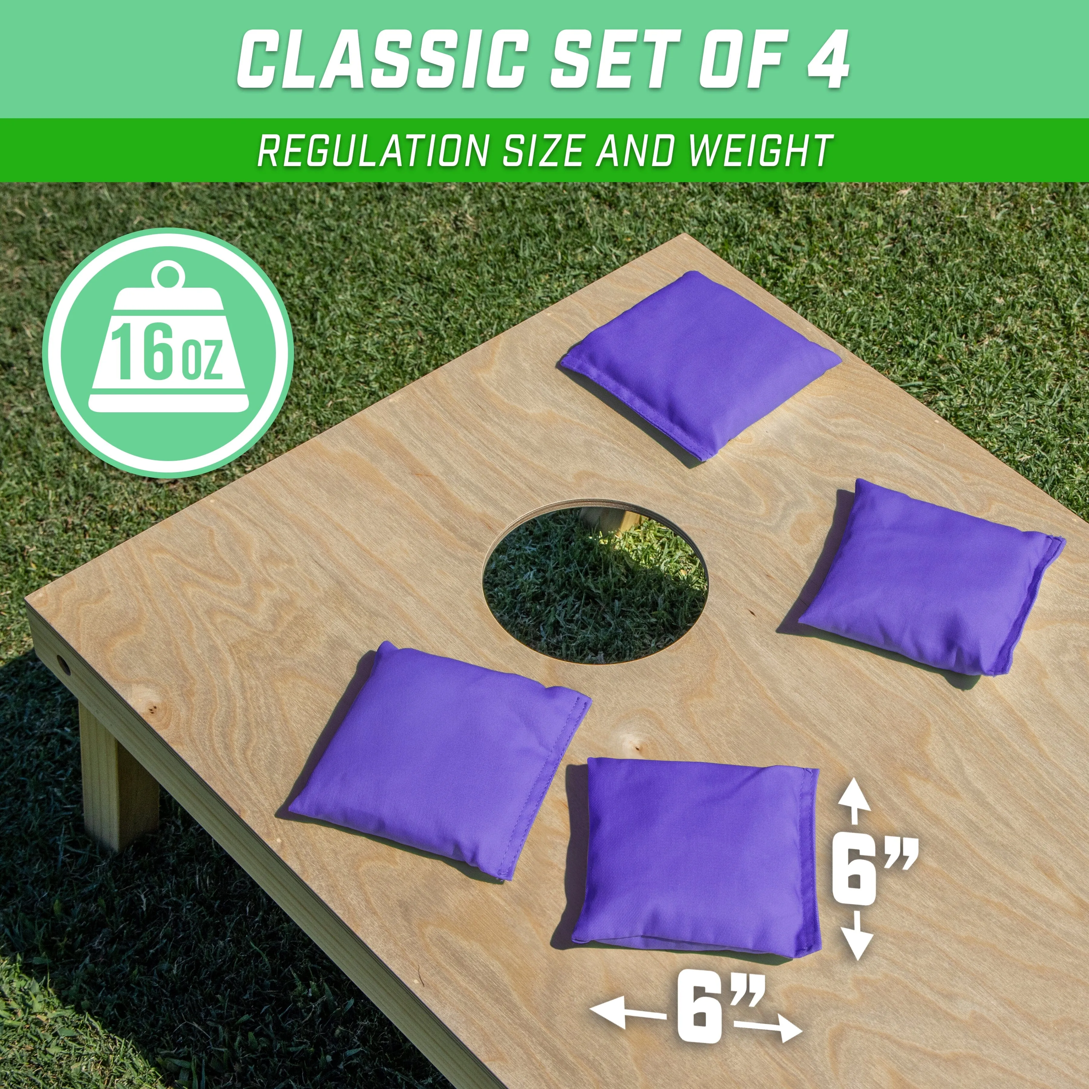 GoSports Cornhole Bean Bags Set of 4 - Regulation All Weather - Classic Purple
