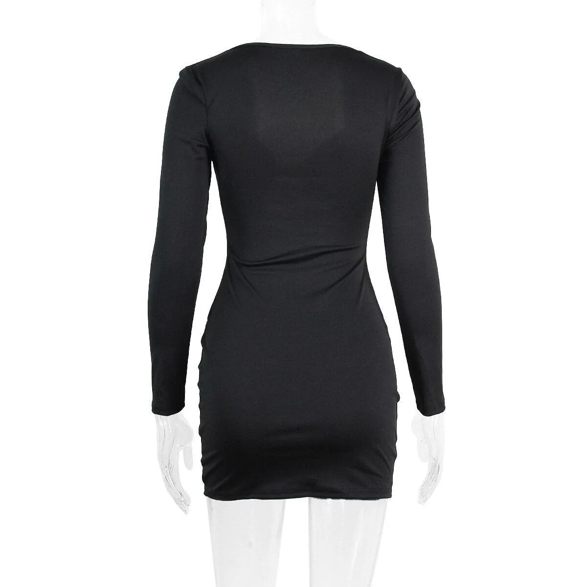 Hollow Out Ruched Strapless Full Sleeve Bodycon Party Mini Dress