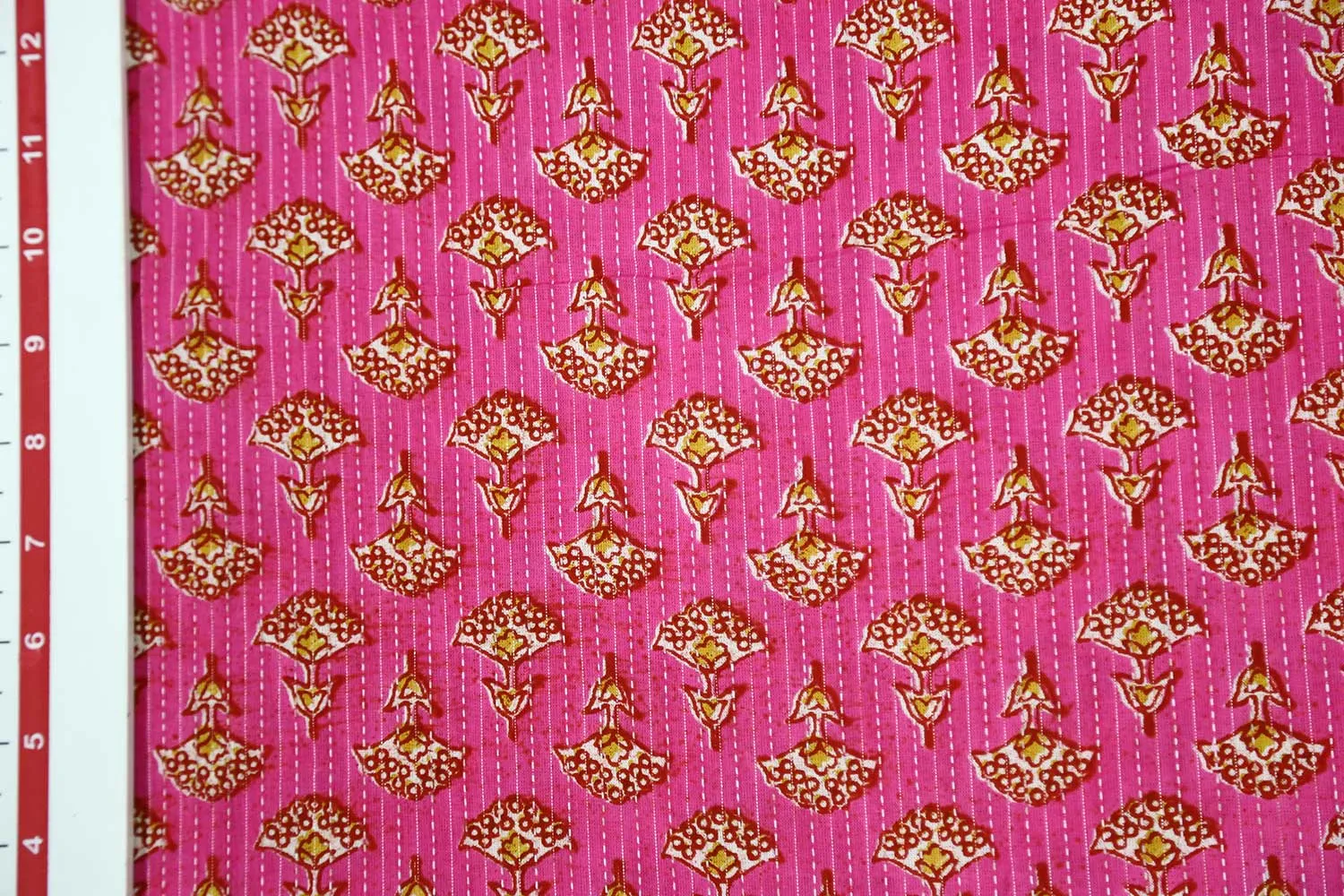 Hot Pink Traditional Stitch Design Printed Cotton Fabric