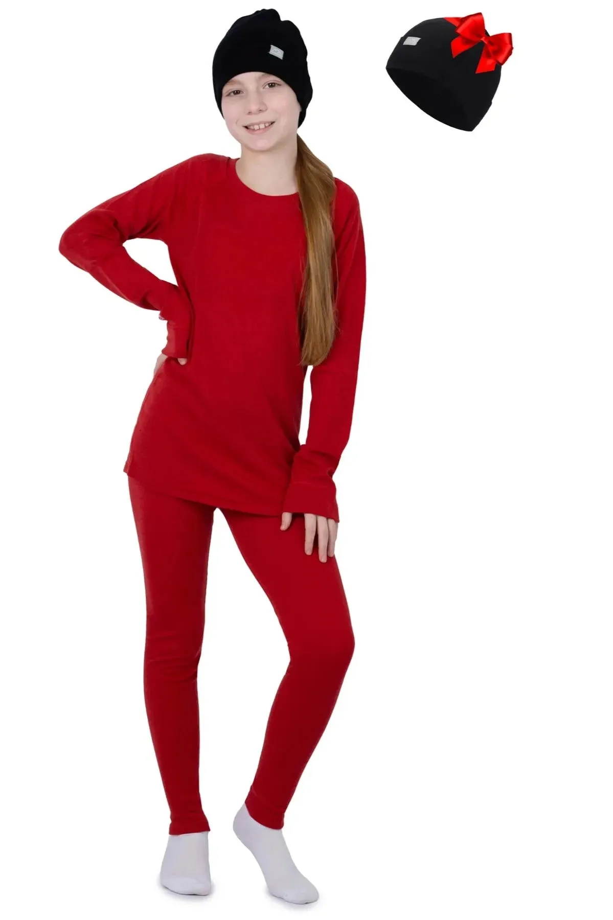 Kid's Cherry Red Set   Black Beanie