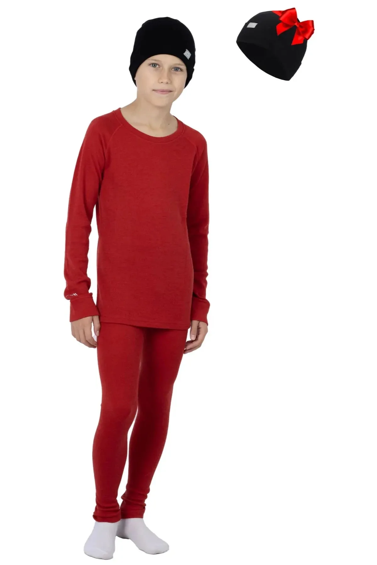 Kid's Cherry Red Set   Black Beanie