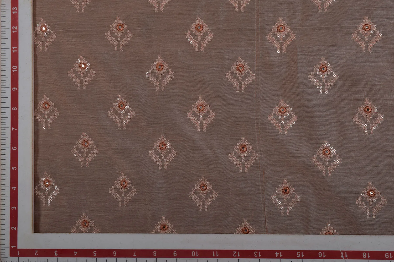 Light Orange Embroidered Chanderi Fabric