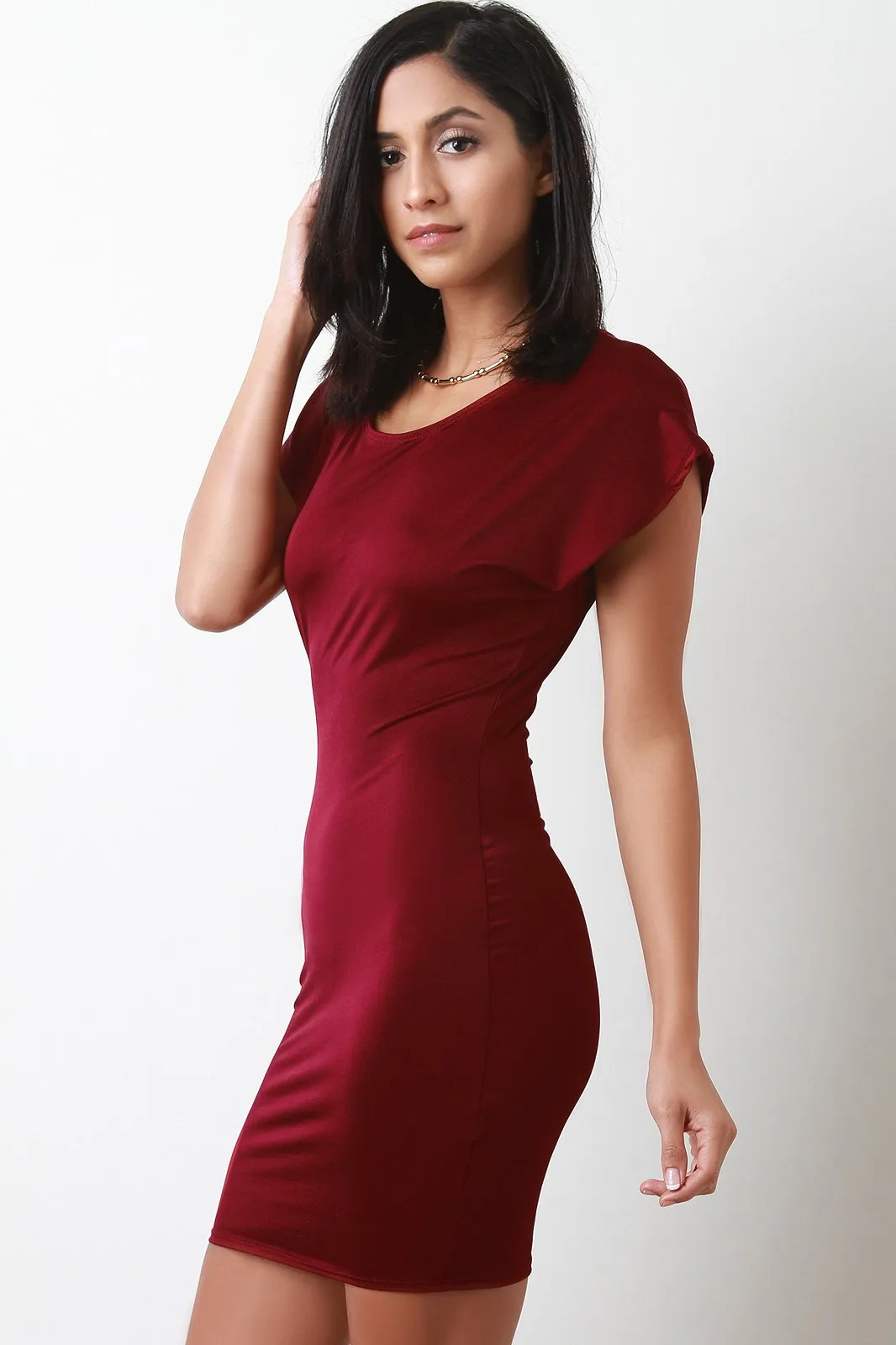Lightweight Stretchy Knit Short Sleeve Mini Dress