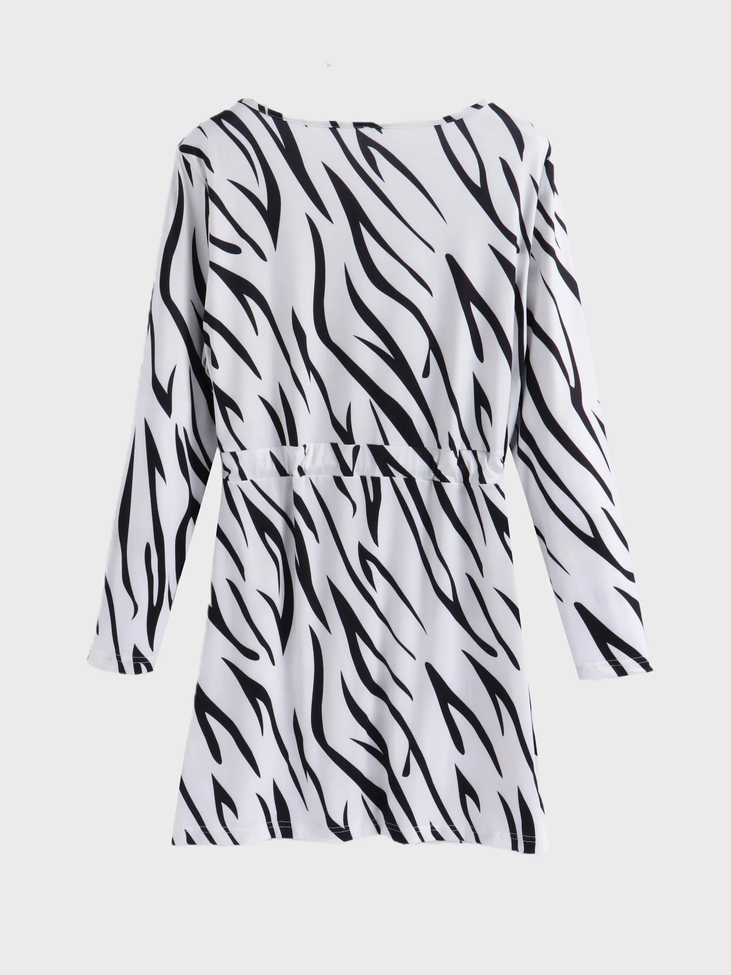 Midsize V-Neck Printed Tie Dress with Pockets