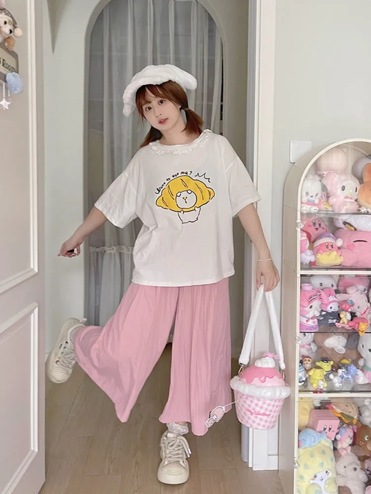 Pink Khaki Wide-leg Cut Pants