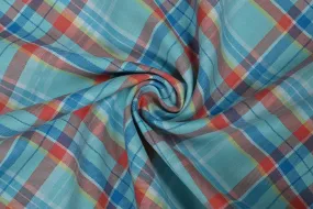Precut of 1 Meter of Light Blue & Red Checks Cotton Yarn Dyed Fabric