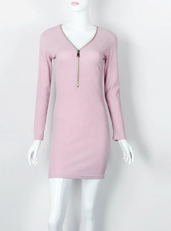 TastyHottie - Zipper O-neck Sexy Knitted Dress Long Sleeve Bodycon