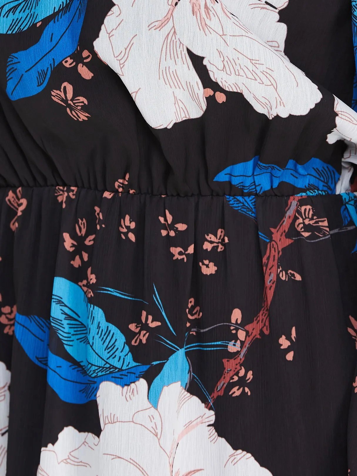 Wholesale Black Off The Shoulder Long Sleeve Floral Print Mini Dress