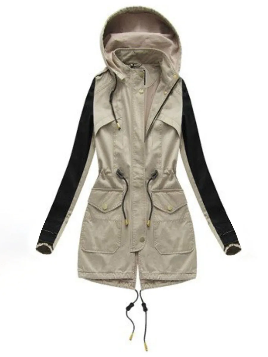 Windproof Solid Color Women's Jacket with Pockets