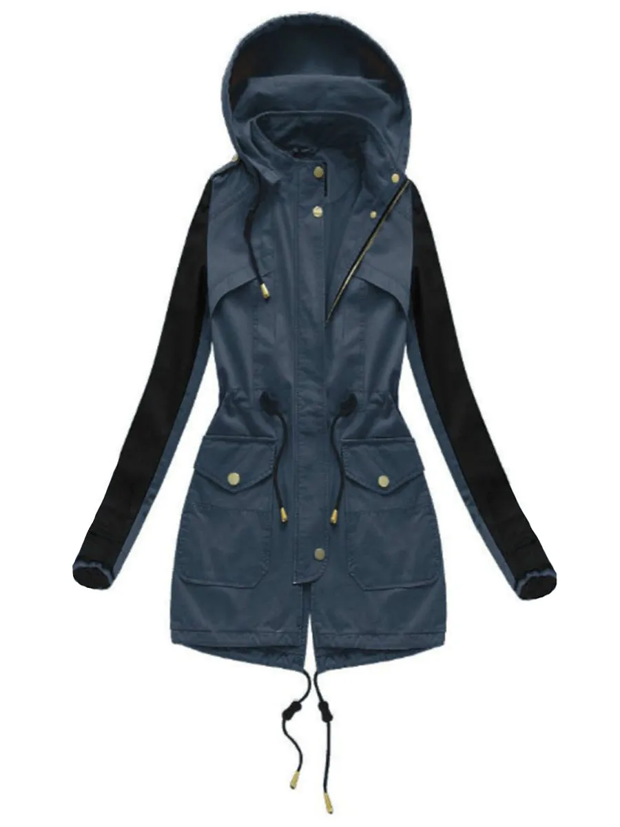 Windproof Solid Color Women's Jacket with Pockets