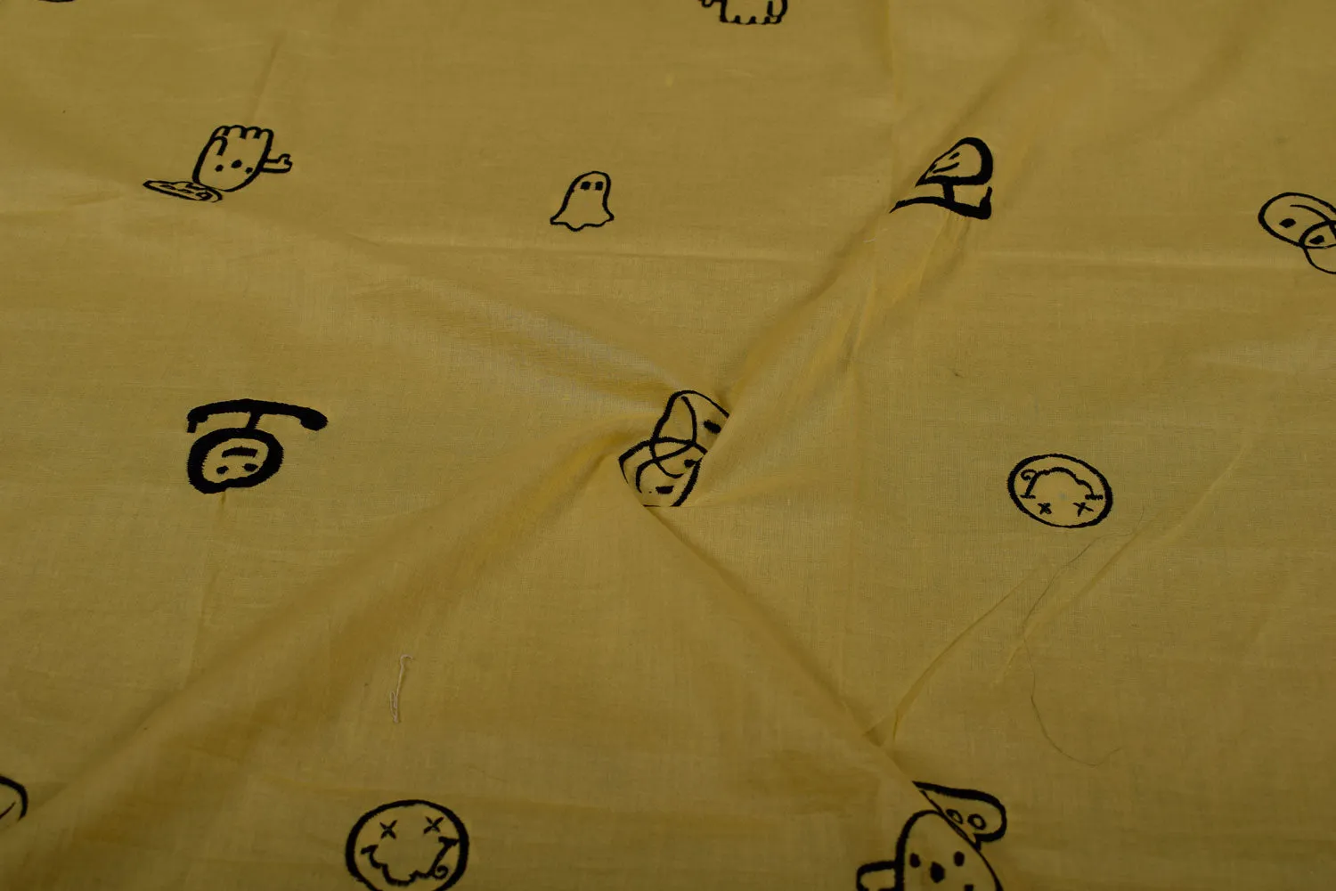 Yellow Embroidered Cotton Fabric